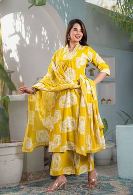 Cotton a-line kurti pant dupatta set 2