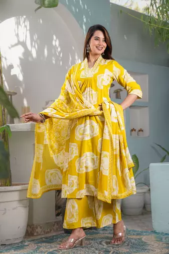 Cotton a-line kurti pant dupatta set