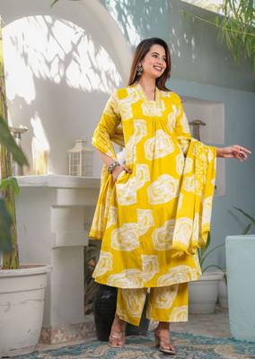 Cotton a-line kurti pant dupatta set 3