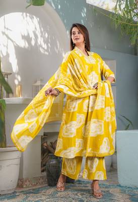 Cotton a-line kurti pant dupatta set 4
