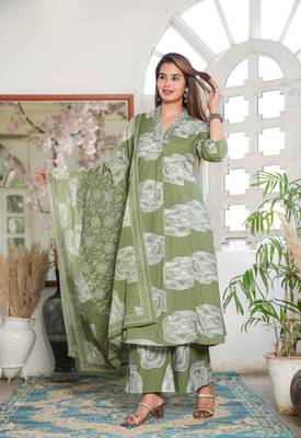 Cotton a-line kurti pant dupatta set 1