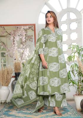 Cotton a-line kurti pant dupatta set 2