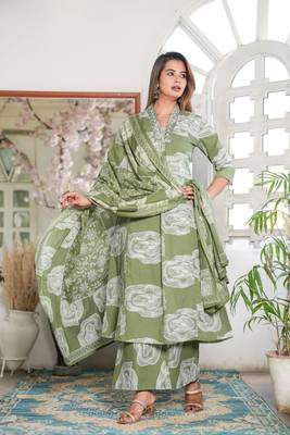 Cotton a-line kurti pant dupatta set 3