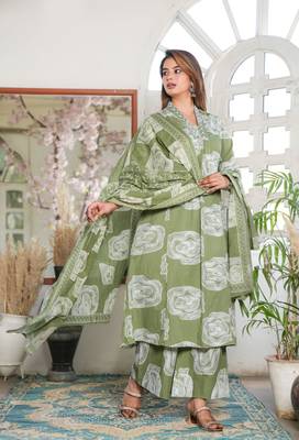 Cotton a-line kurti pant dupatta set 4