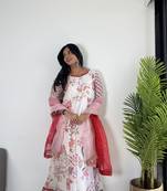 Cream Colour Faux Georgette Digital Print With Embroidery Work Lace Fully Stitched Gown