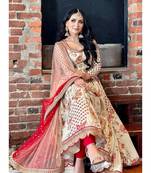 Cream Colour Chinnon Digital Print With Embroidery Work Lace Fully Stitched Gown