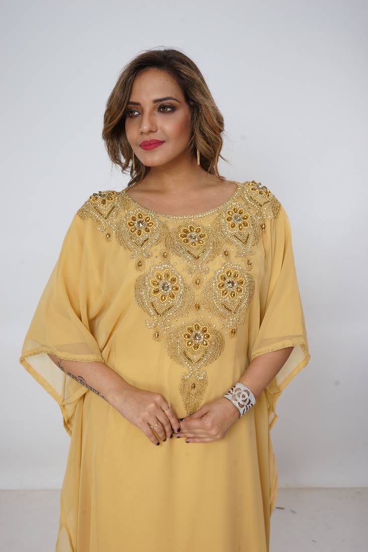 beige  kaftan women dress long gown farasha