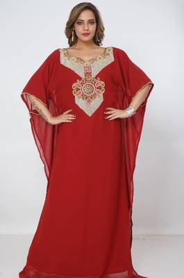 red  kaftan women dress long gown farasha morocco wear 1
