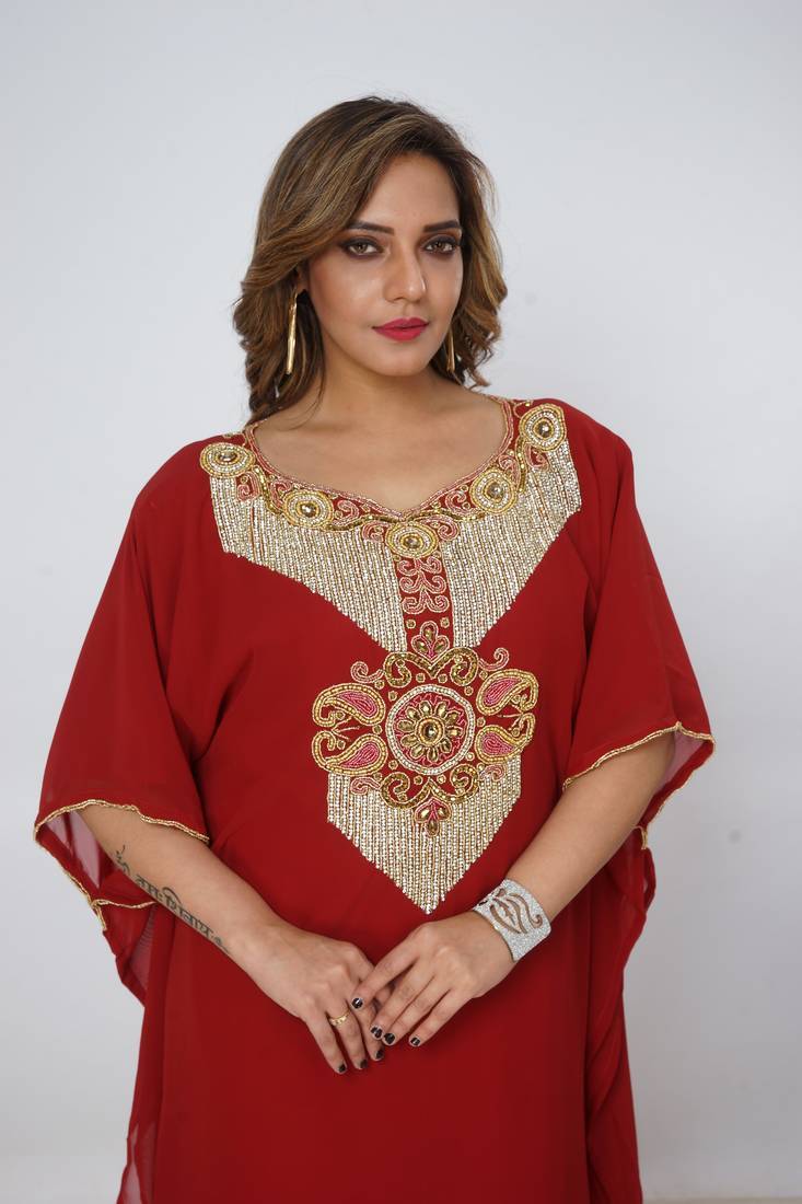 red  kaftan women dress long gown farasha morocco wear