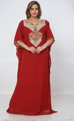 red  kaftan women dress long gown farasha morocco wear 3