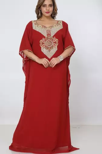 red  kaftan women dress long gown farasha morocco wear
