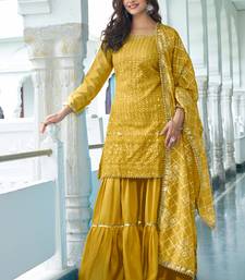 Yellow Colour Chinnon Silk Embroidery Work Fully Salwar Suit