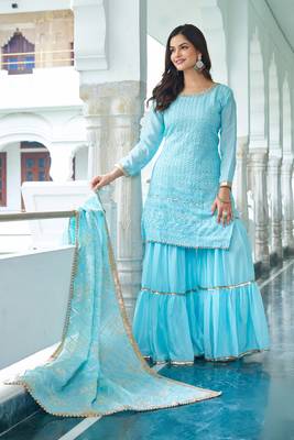 Sky Blue Chinon Silk Embroidered Salwar Suit 3
