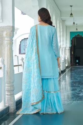 Sky Blue Chinon Silk Embroidered Salwar Suit 5