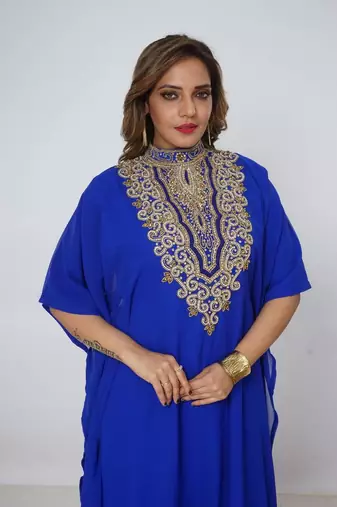 blue  kaftan women dress long gown farasha morocco wear