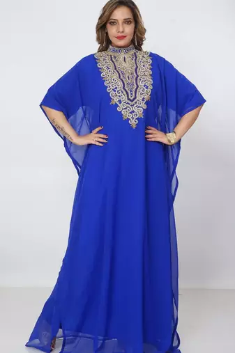blue  kaftan women dress long gown farasha morocco wear