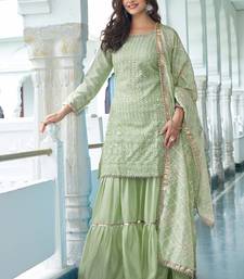 Mint Green Colour Chinnon Silk Embroidery Work Fully Salwar Suit