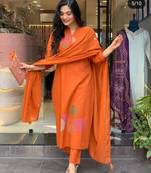 Cotton cambric  straight kurti pant dupatta set