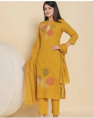 Cotton cambric  straight kurti pant dupatta set 1