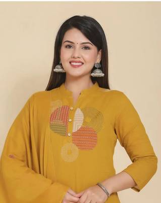 Cotton cambric  straight kurti pant dupatta set 2