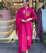 Cotton cambric  straight kurti pant dupatta set