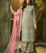 Olive green zari embroidery and dimoand net straight pant - full stitched