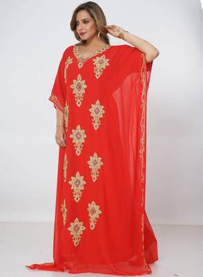 red  kaftan women dress long gown farasha morocco wear 1
