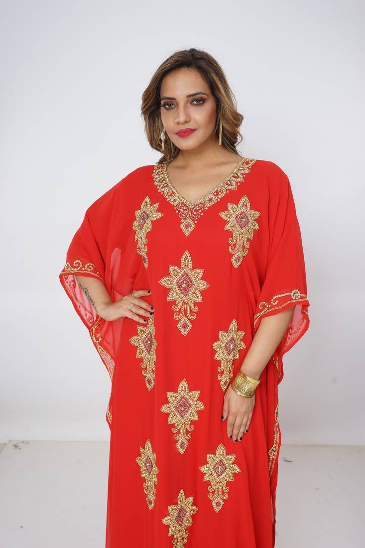 red  kaftan women dress long gown farasha morocco wear