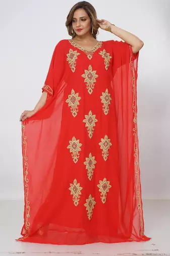 red  kaftan women dress long gown farasha morocco wear