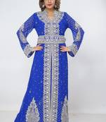 blue  kaftan women dress long gown farasha morocco wear