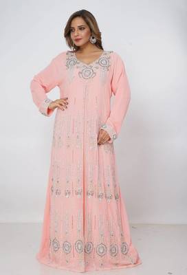 baby-pink  kaftan women dress long gown farasha morocco wear 1