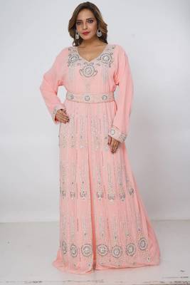 baby-pink  kaftan women dress long gown farasha morocco wear 3