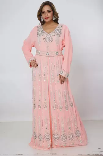 baby-pink  kaftan women dress long gown farasha morocco wear