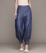 Blue tencel denim pants by ritu kumar