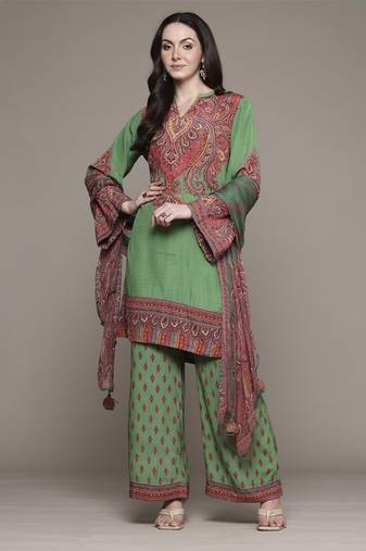 Green adrika kurta with palazzo set by ritu kumar