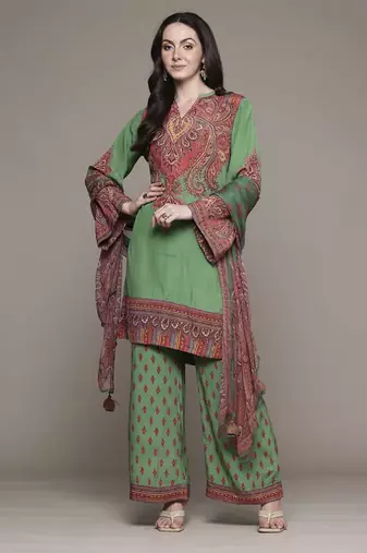 Green adrika kurta with palazzo set by ritu kumar