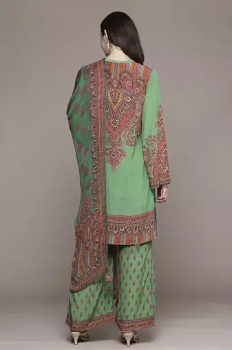 Green adrika kurta with palazzo set by ritu kumar