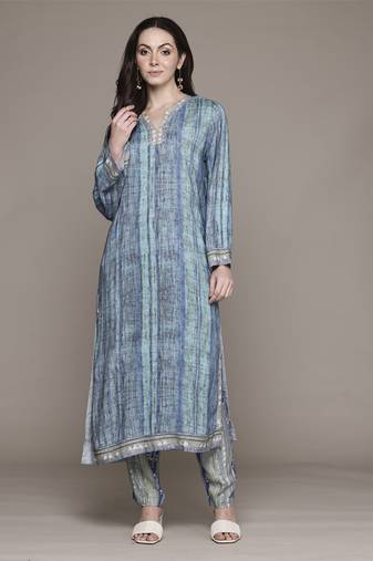 Blue essential-vasudha kurta set by ritu kumar