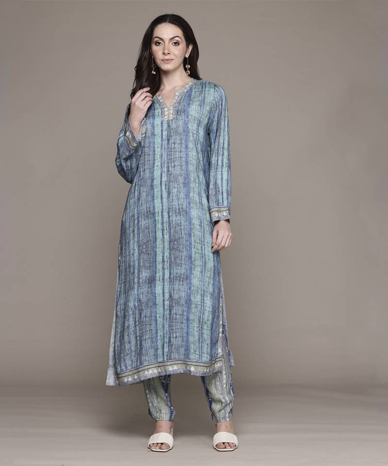 Blue essential-vasudha kurta set by ritu kumar