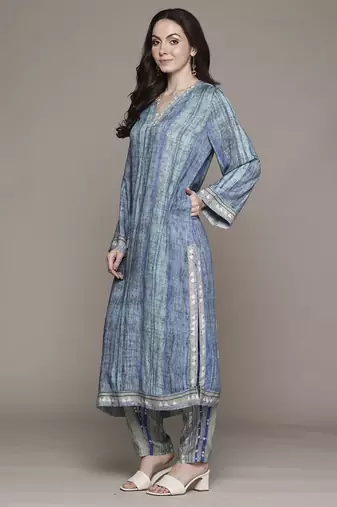 Blue essential-vasudha kurta set by ritu kumar