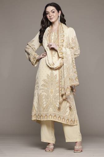 Beige arith kurta set by ritu kumar