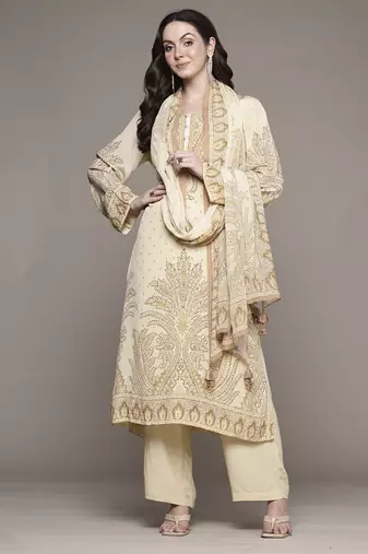 Beige arith kurta set by ritu kumar