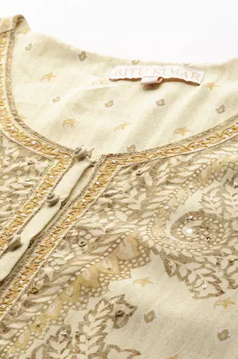 Beige arith kurta set by ritu kumar