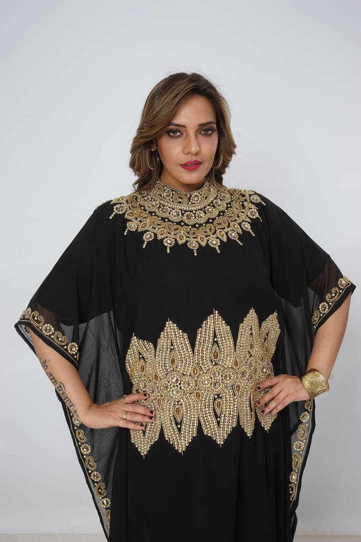 black  kaftan women dress long gown farasha morocco wear
