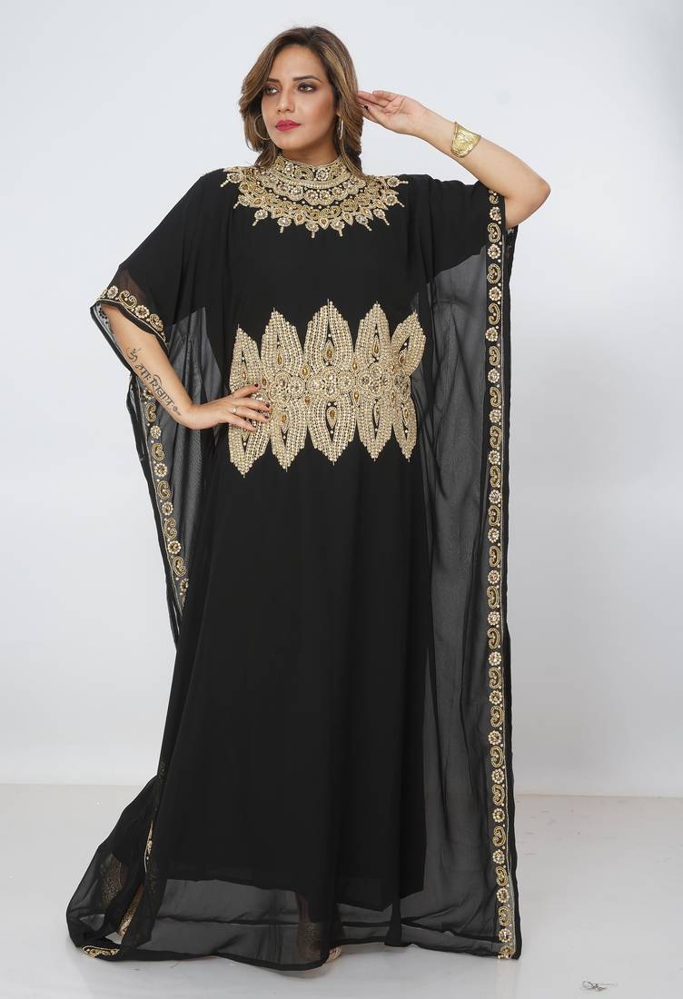 black  kaftan women dress long gown farasha morocco wear