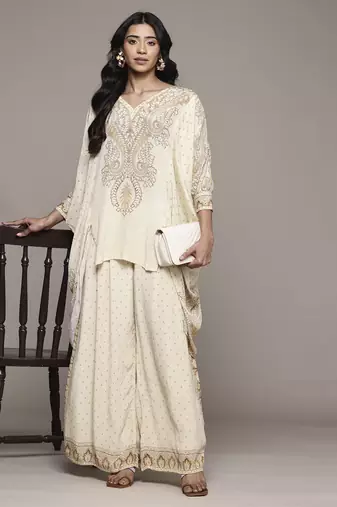 Beige arith kurta set by ritu kumar