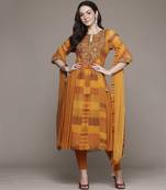 Orange bauhaus print kurta set by ritu kumar
