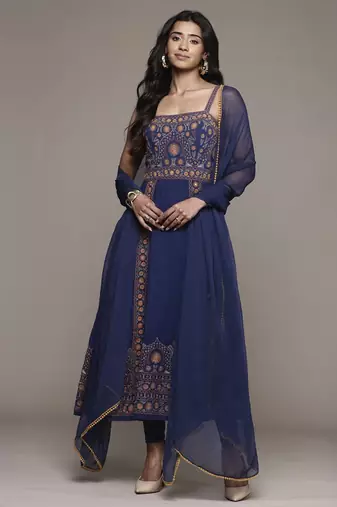 Blue dharohar kurta set by ritu kumar