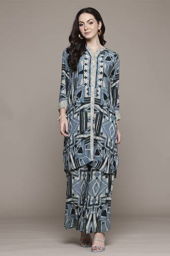 Blue arunya shirt with pant co-ord set by ritu kumar