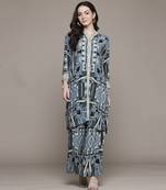 Blue arunya shirt with pant co-ord set by ritu kumar